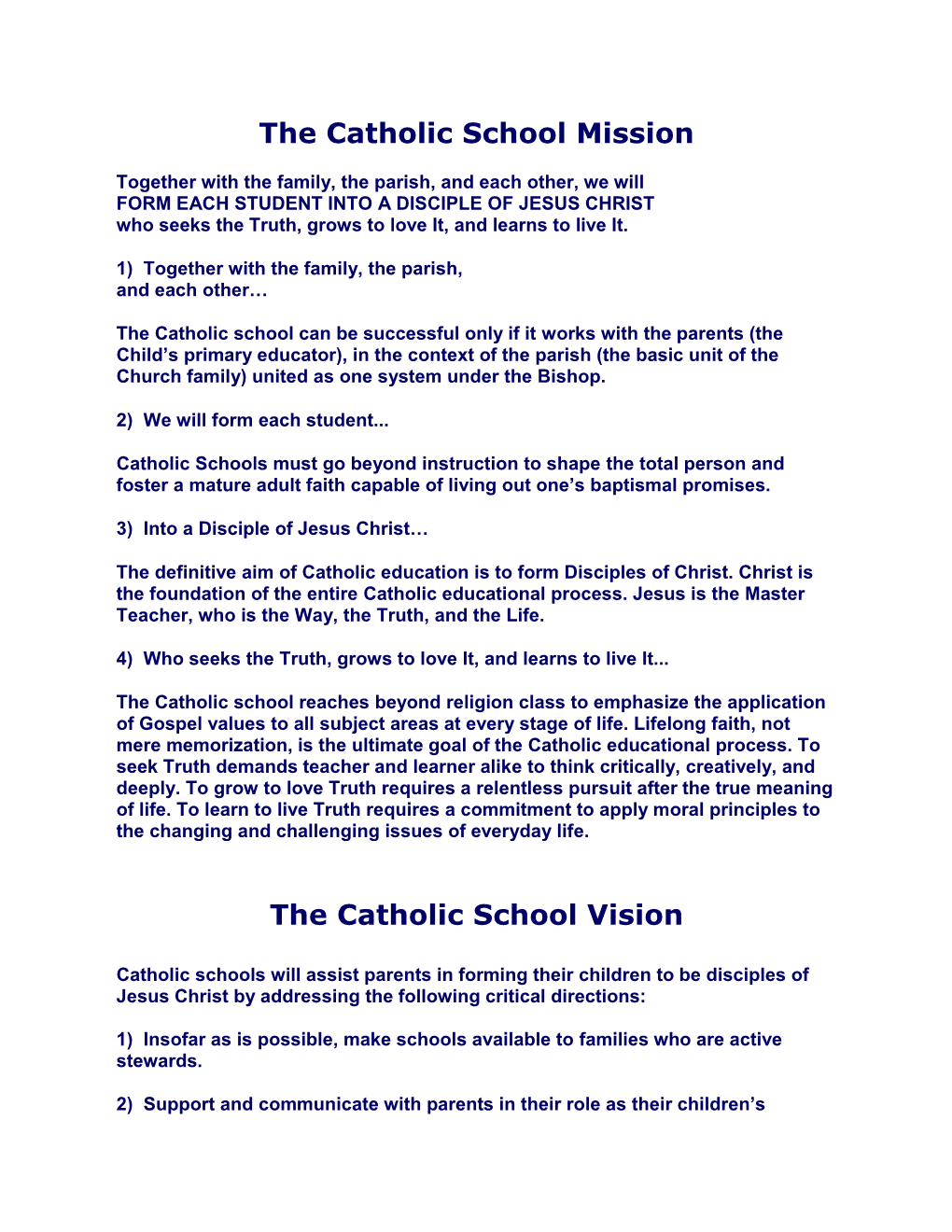 The Catholic School Vision