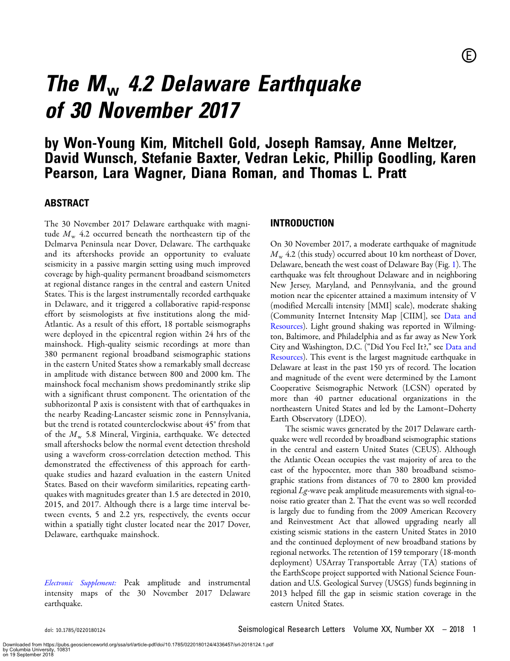 The Mw 4.2 Delaware Earthquake of 30 November 2017