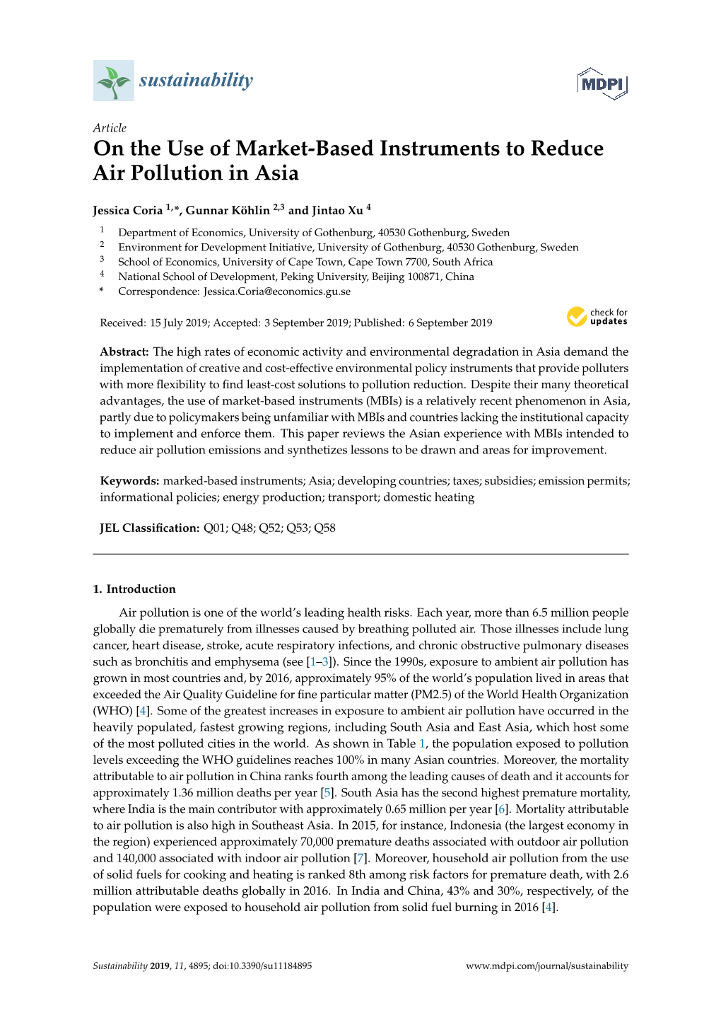 On the Use of Market-Based Instruments to Reduce Air Pollution in Asia