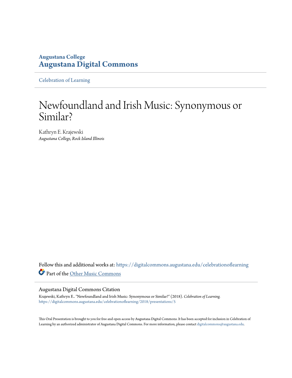 Newfoundland and Irish Music: Synonymous Or Similar? Kathryn E