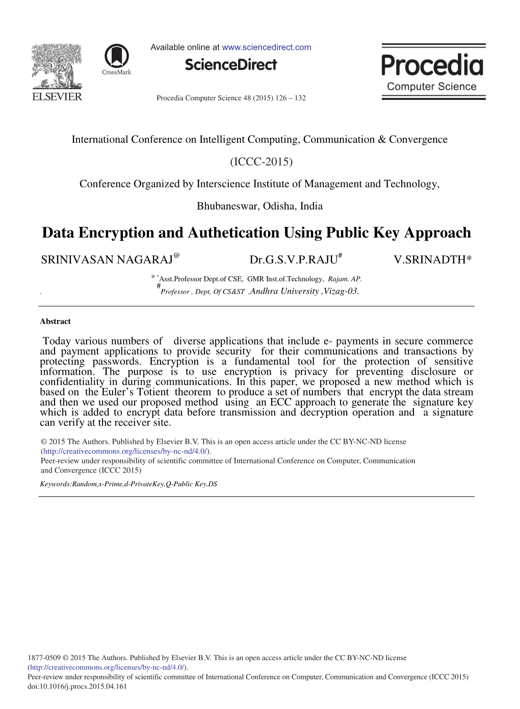 Data Encryption and Authetication Using Public Key Approach