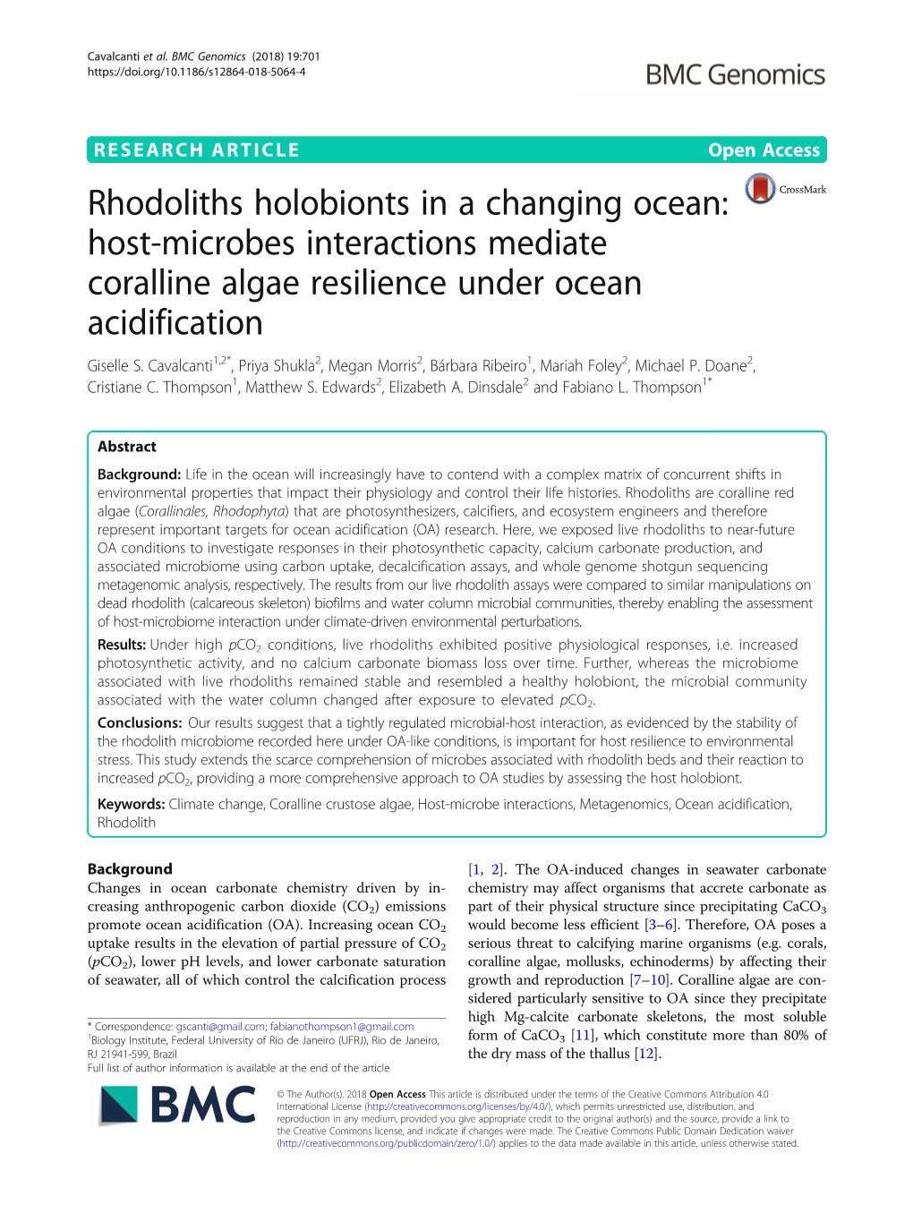 Host-Microbes Interactions Mediate Coralline Algae Resilience Under Ocean Acidification Giselle S