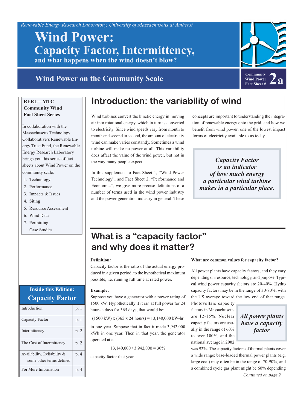 Wind Power: Capacity Factor & Intermittency