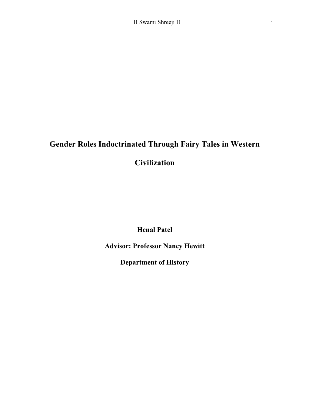 Gender Roles Indoctrinated Through Fairy Tales in Western Civilization