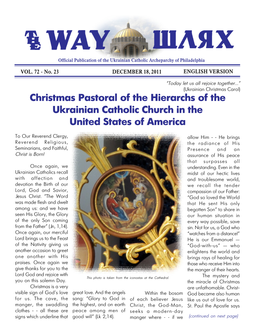Christmas Pastoral of the Hierarchs of the Ukrainian Catholic Church in the United States of America
