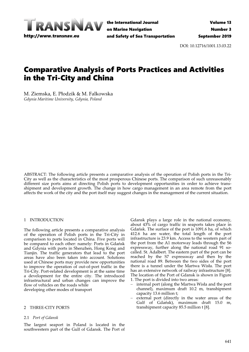 Comparative Analysis of Ports Practices and Activities in the Tri-City and China