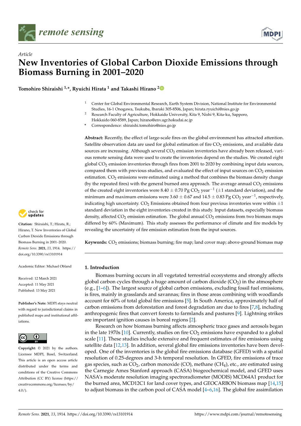 New Inventories of Global Carbon Dioxide Emissions Through Biomass Burning in 2001–2020