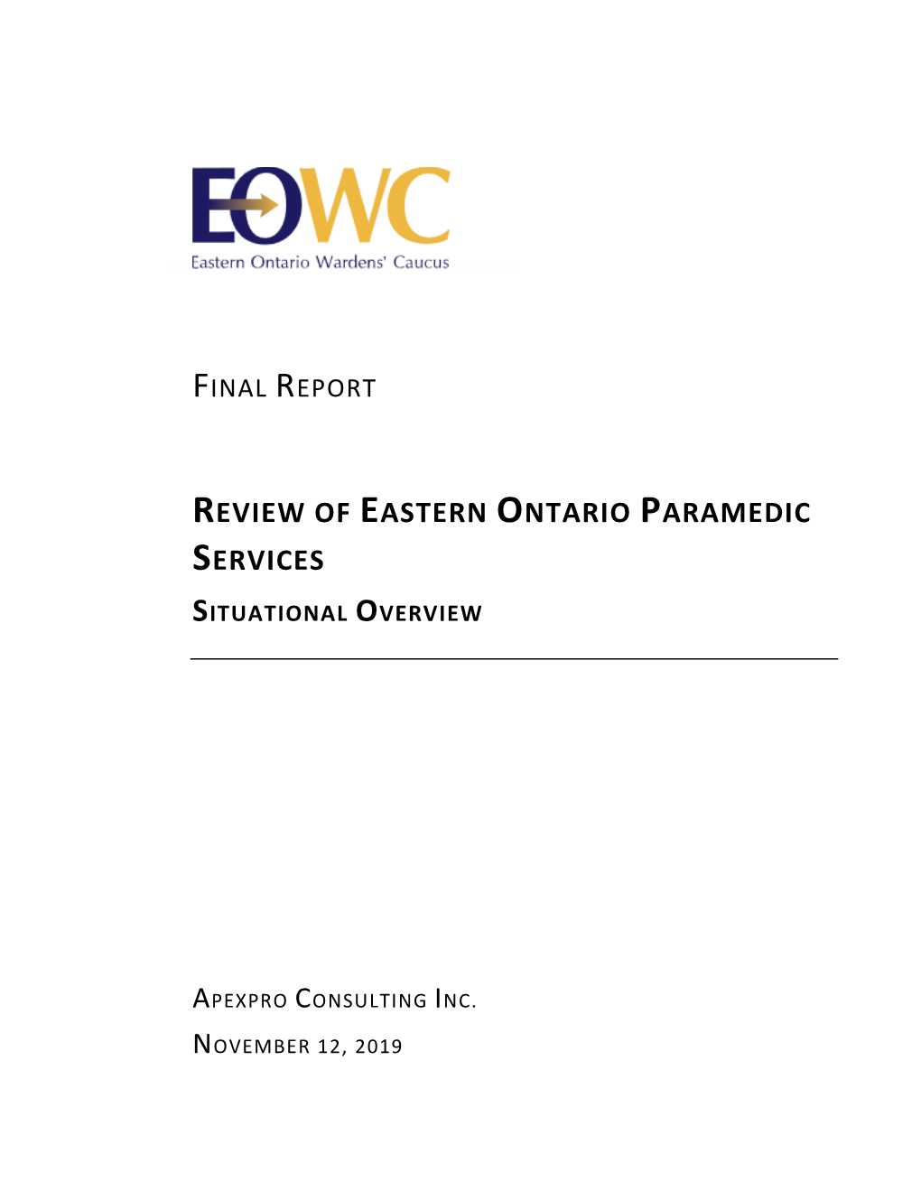 Review of Eastern Ontario Paramedic Services Situational Overview