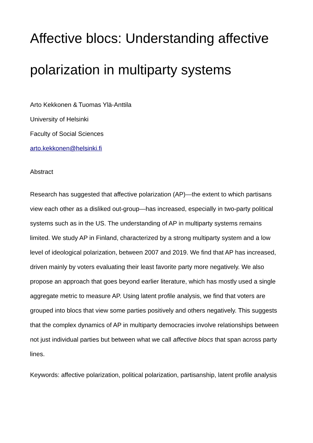 Understanding Affective Polarization in Multiparty Systems