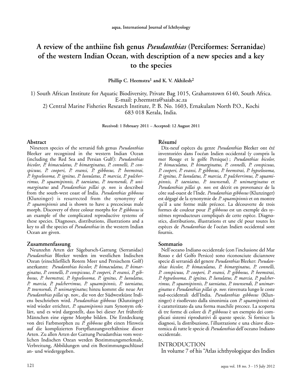 A Review of the Anthiine Fish Genus Pseudanthias (Perciformes: Serranidae) of the Western Indian Ocean, with Description of a New Species and a Key to the Species