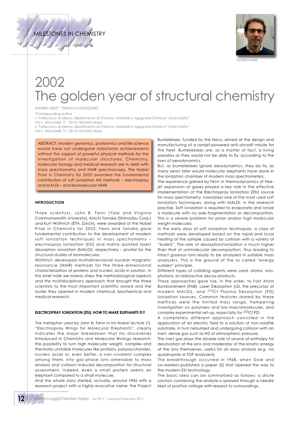 2002 the Golden Year of Structural Chemistry ANDREA MELE1*, FRANCA CASTIGLIONE2 *Corresponding Author 1