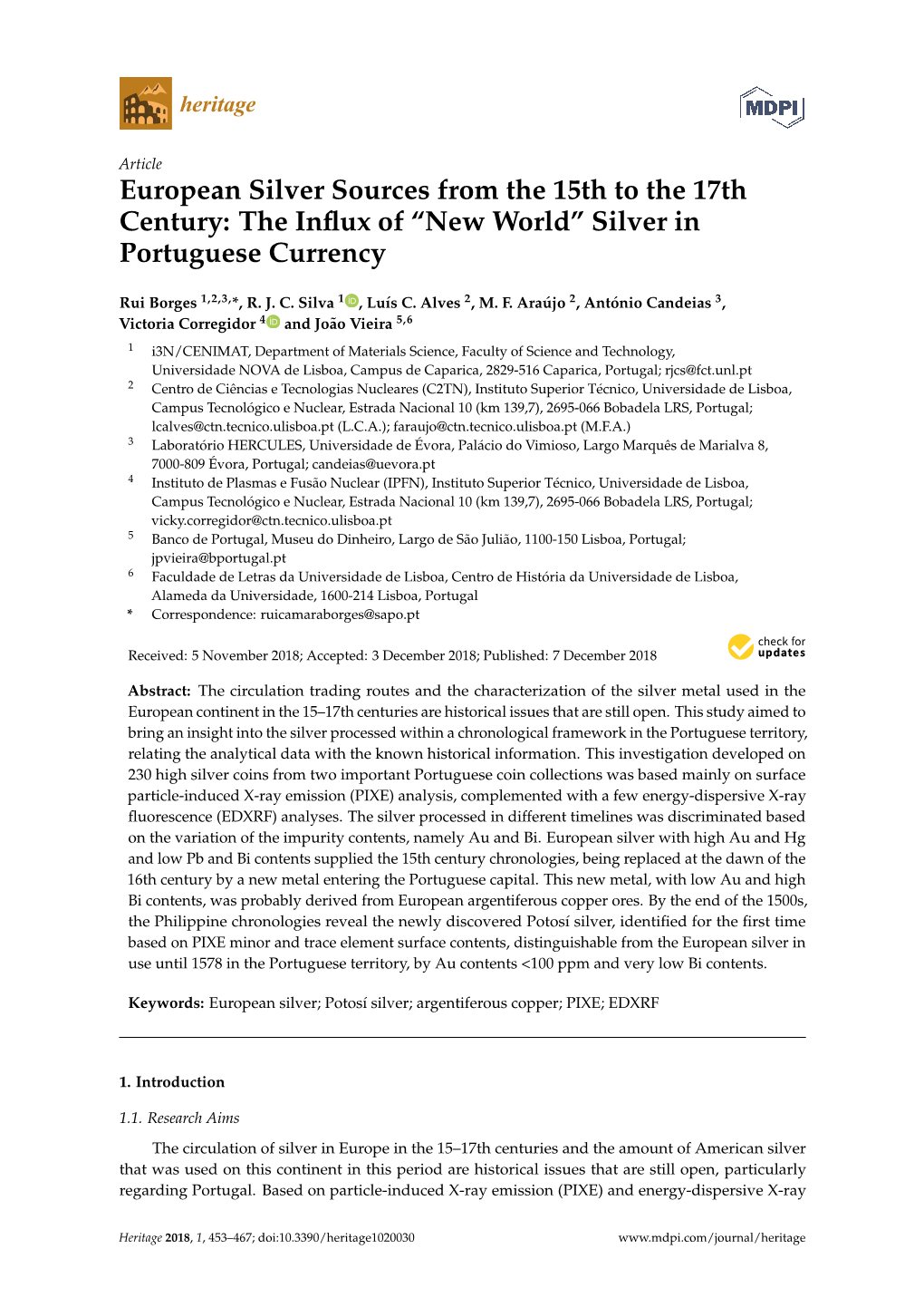 European Silver Sources from the 15Th to the 17Th Century: the Inﬂux of “New World” Silver in Portuguese Currency