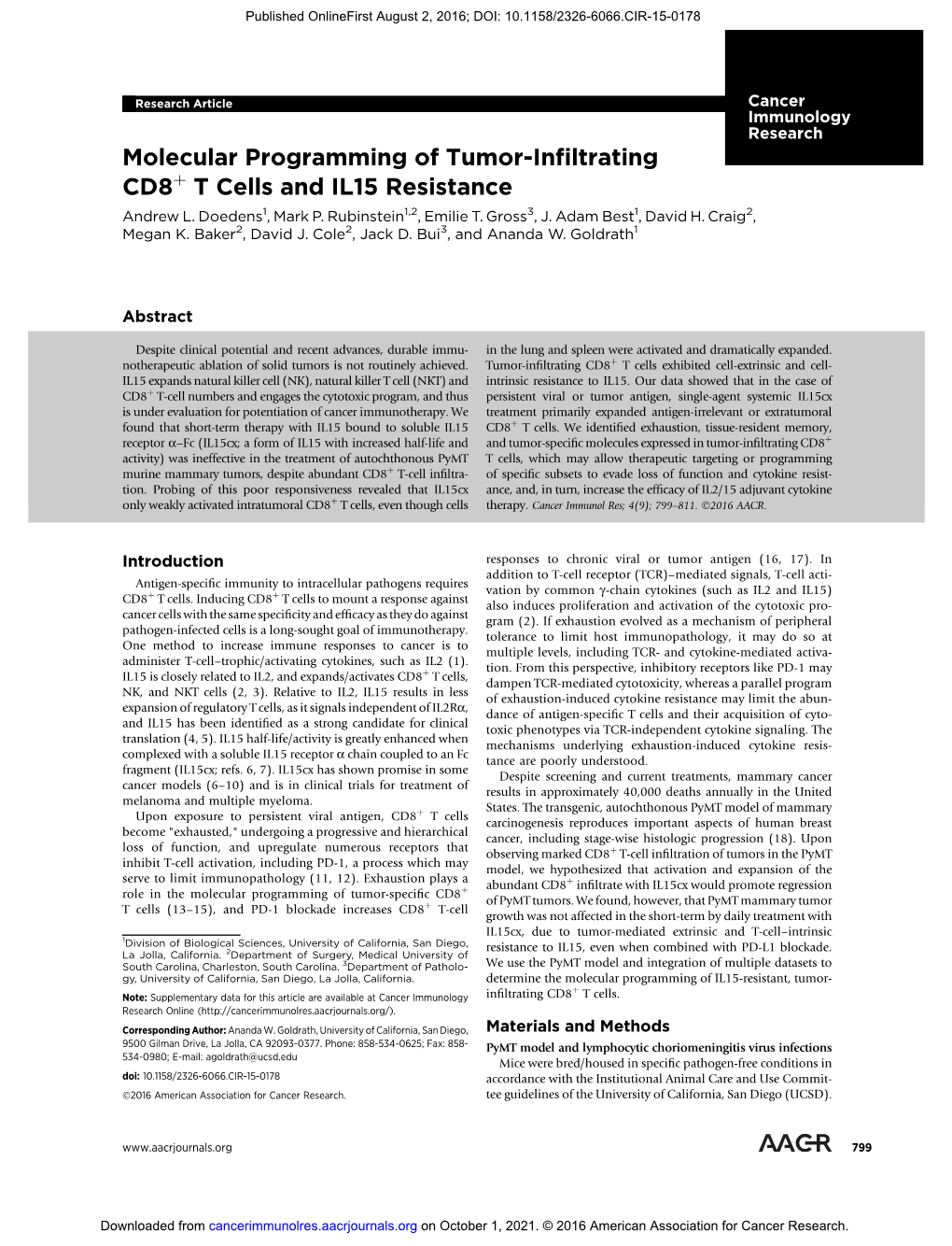 Molecular Programming of Tumor-Infiltrating CD8 T Cells and IL15