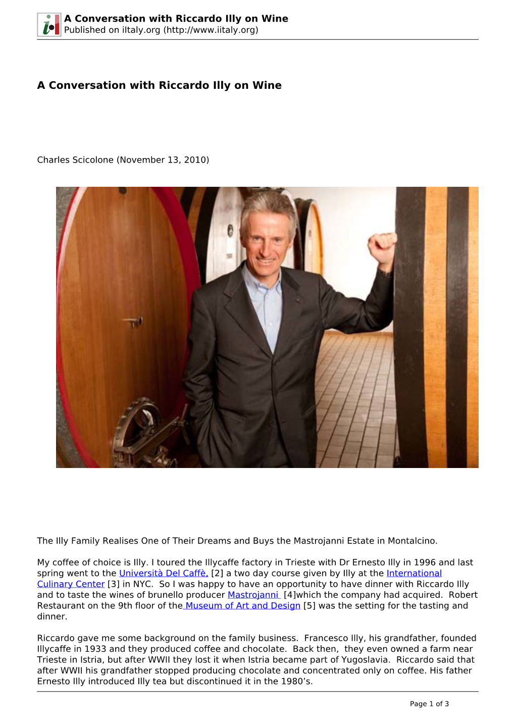 A Conversation with Riccardo Illy on Wine Published on Iitaly.Org (