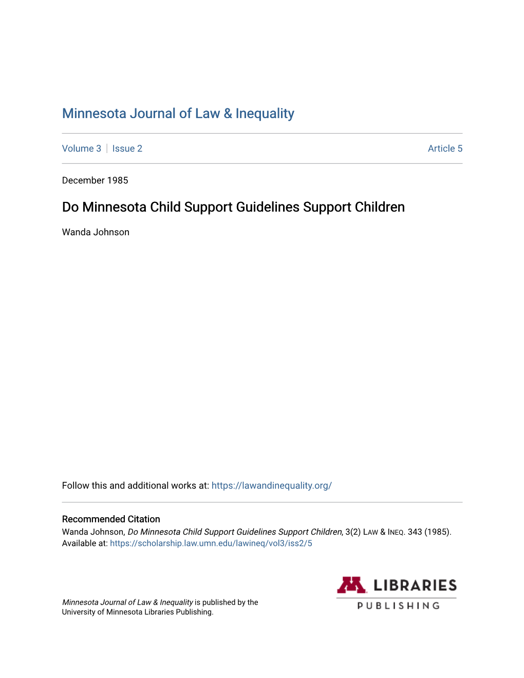 Do Minnesota Child Support Guidelines Support Children