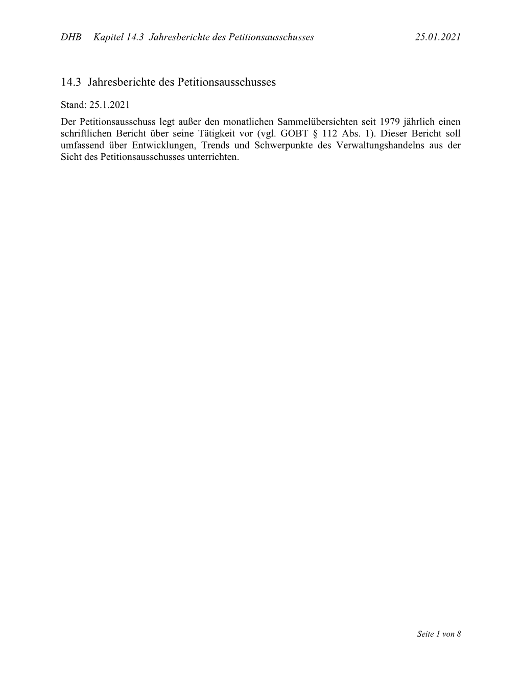 DHB Kapitel 14.3 Jahresberichte Des Petitionsausschusses 25.01.2021