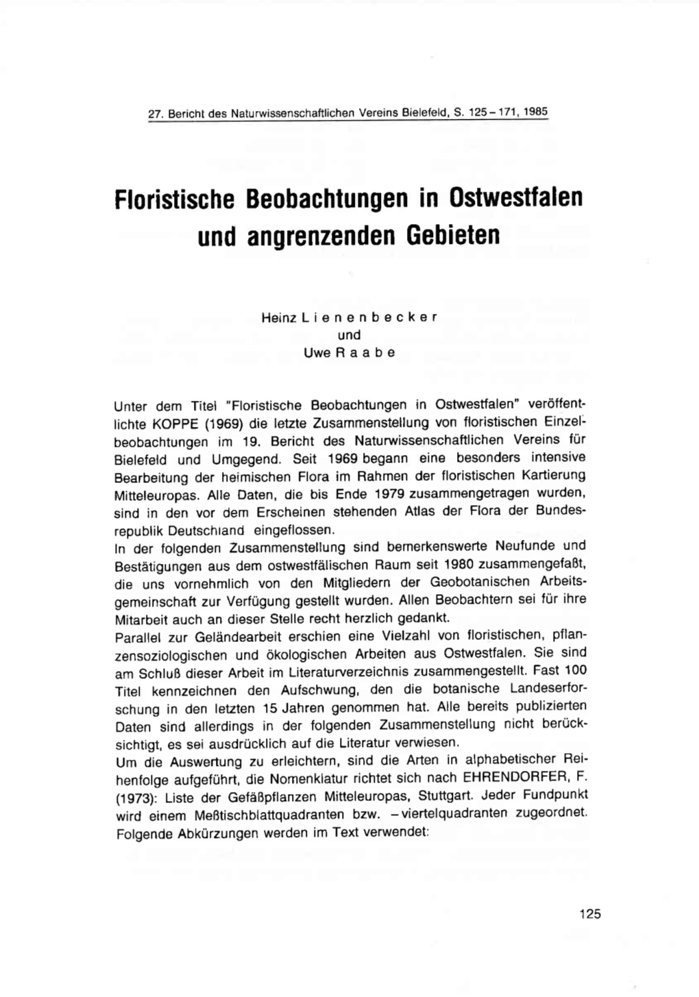 Floristische Beobachtungen in Ostwestfalen Und Angrenzenden Gebieten