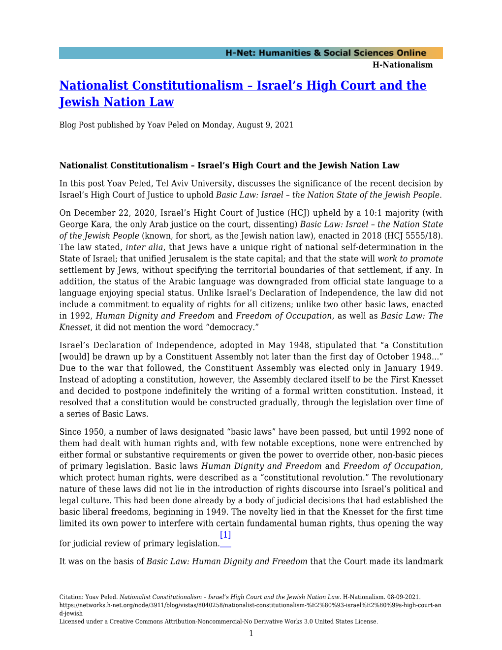 Israel's High Court and the Jewish Nation