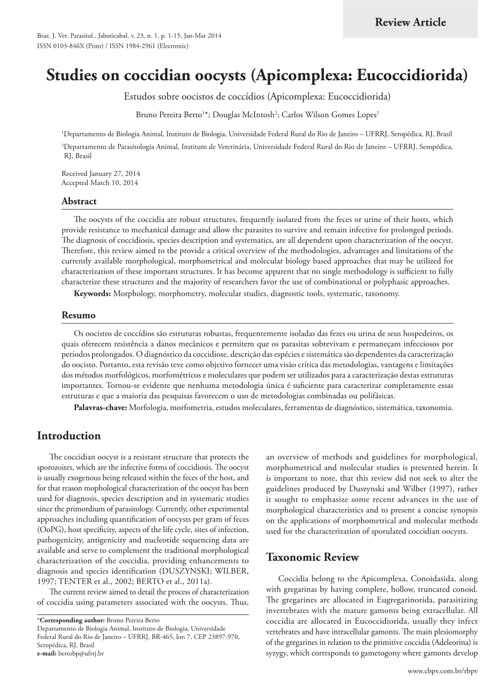 Studies on Coccidian Oocysts (Apicomplexa: Eucoccidiorida)