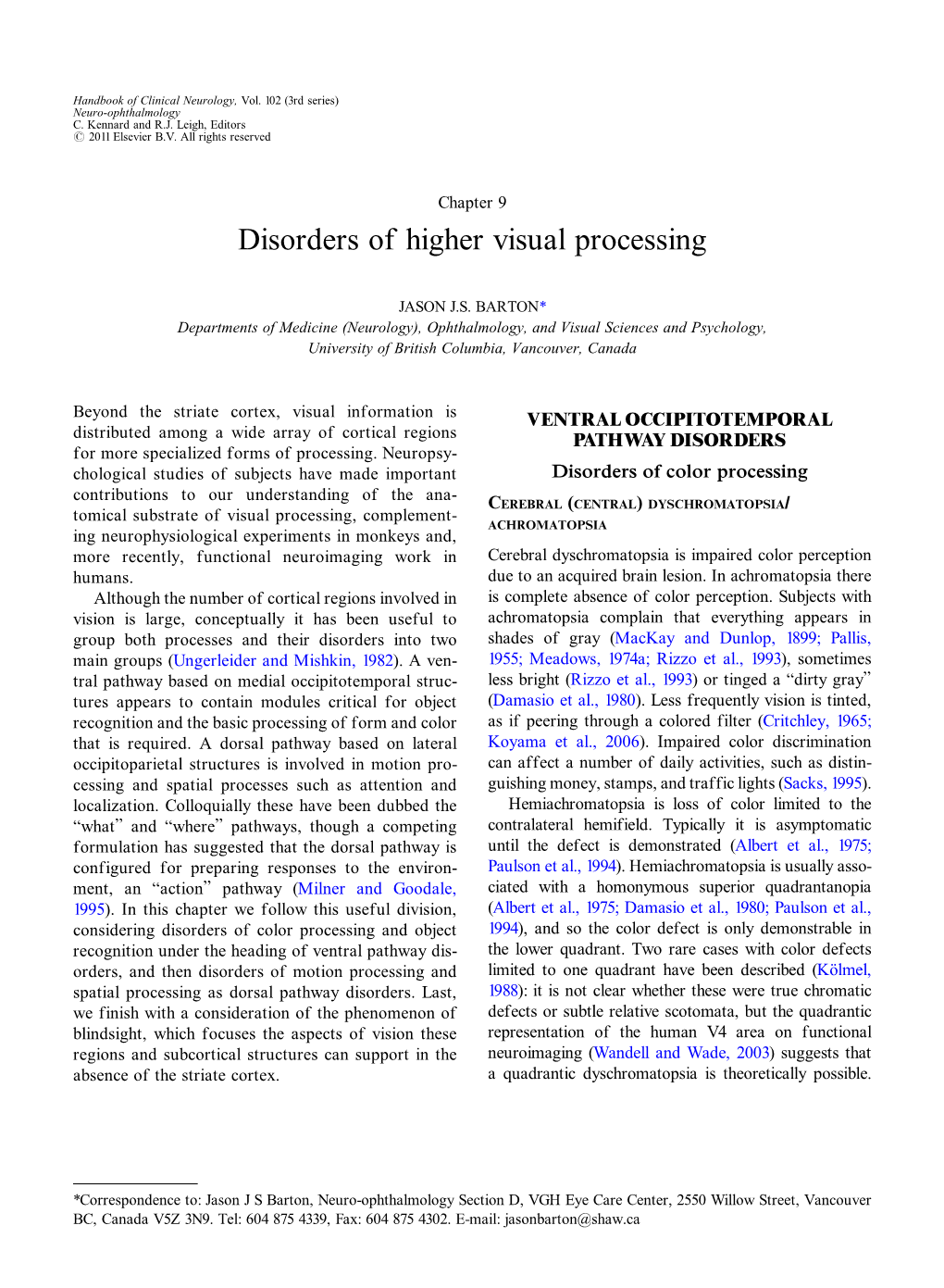 Disorders of Higher Visual Processing