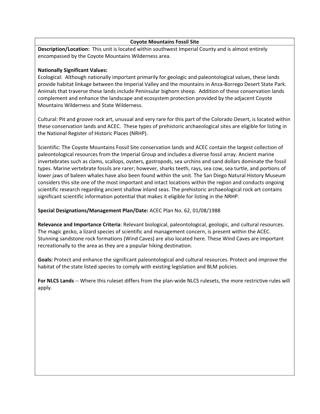 Appendix L, Bureau of Land Management Worksheets