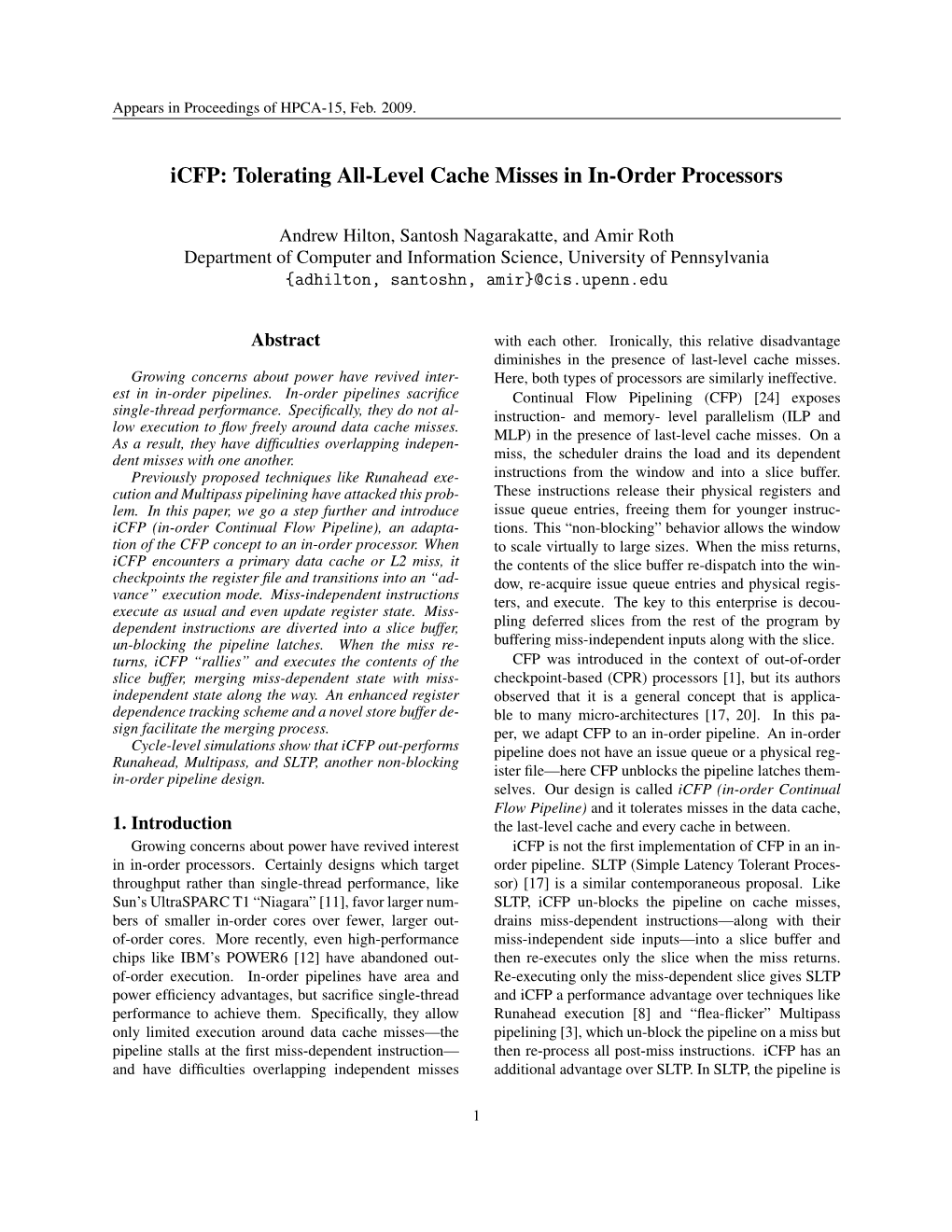 Icfp: Tolerating All-Level Cache Misses in In-Order Processors