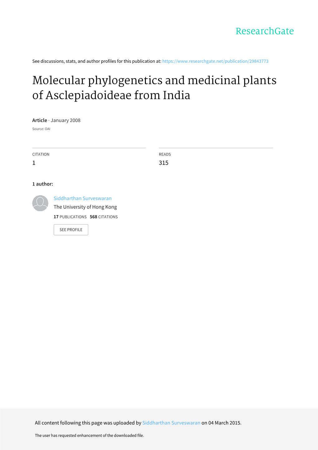 Molecular Phylogenetics and Medicinal Plants of Asclepiadoideae from India