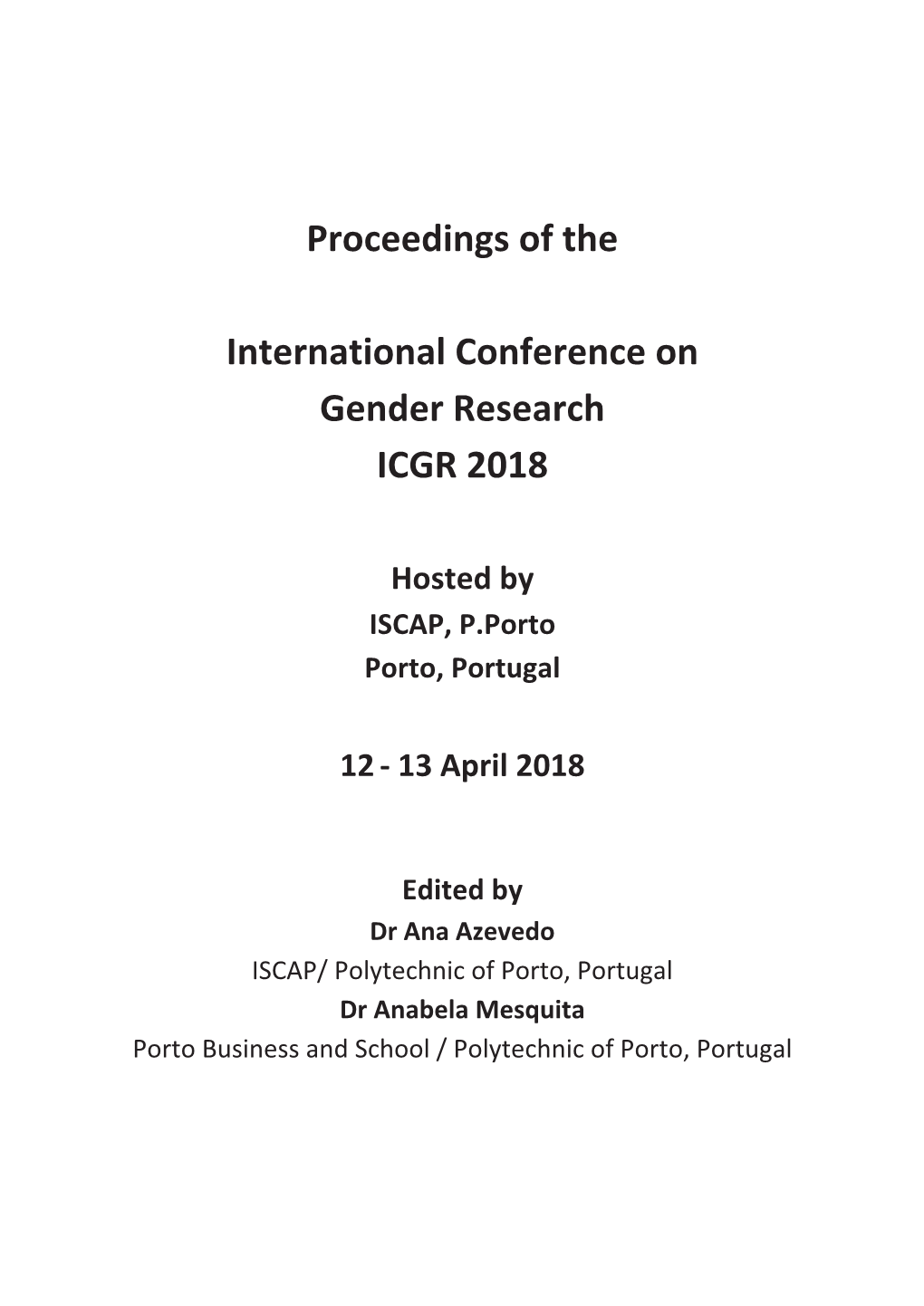 Proceedings of the International Conference on Gender Research