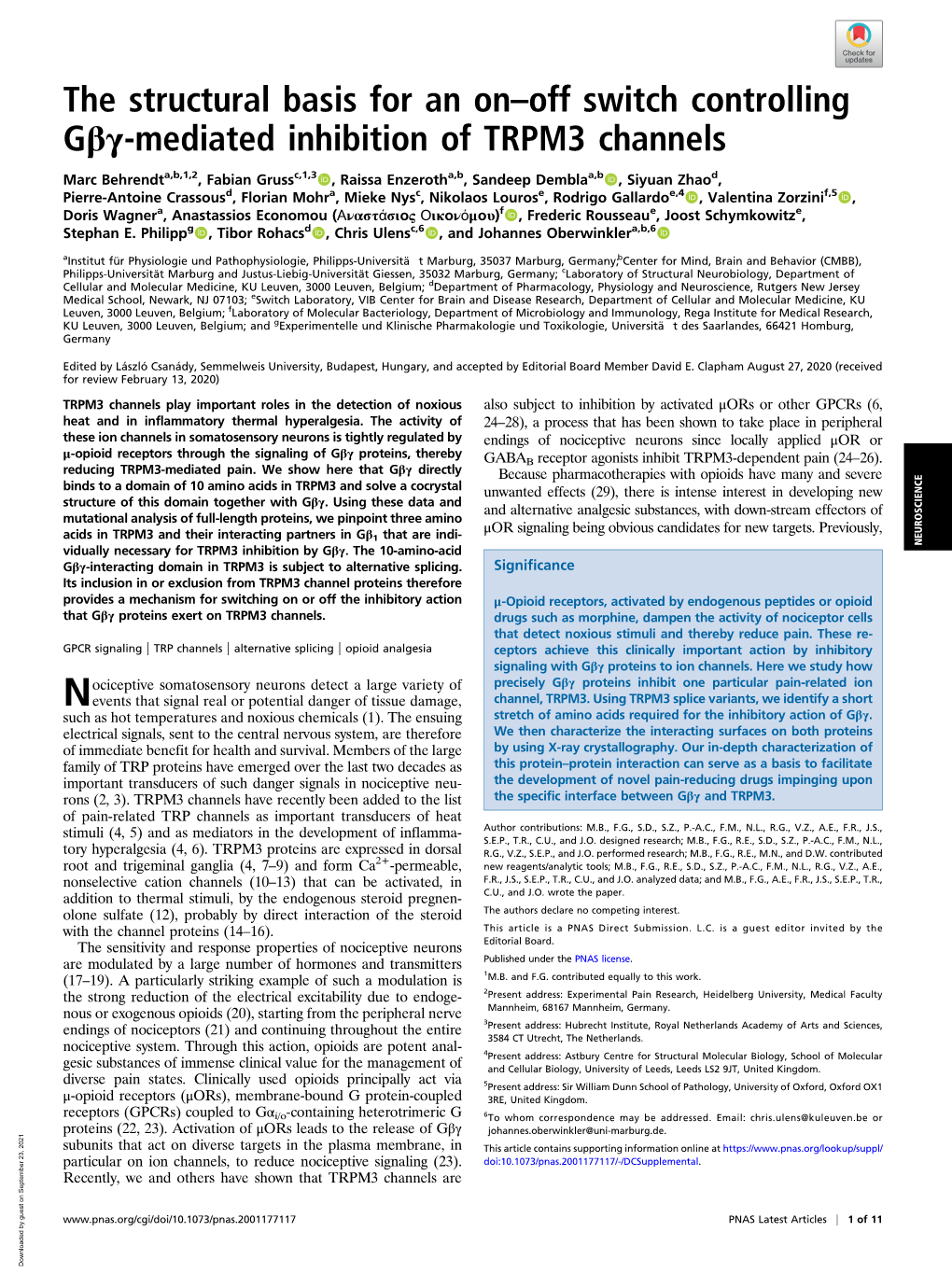 The Structural Basis for an On–Off Switch Controlling Gβγ-Mediated Inhibition of TRPM3 Channels