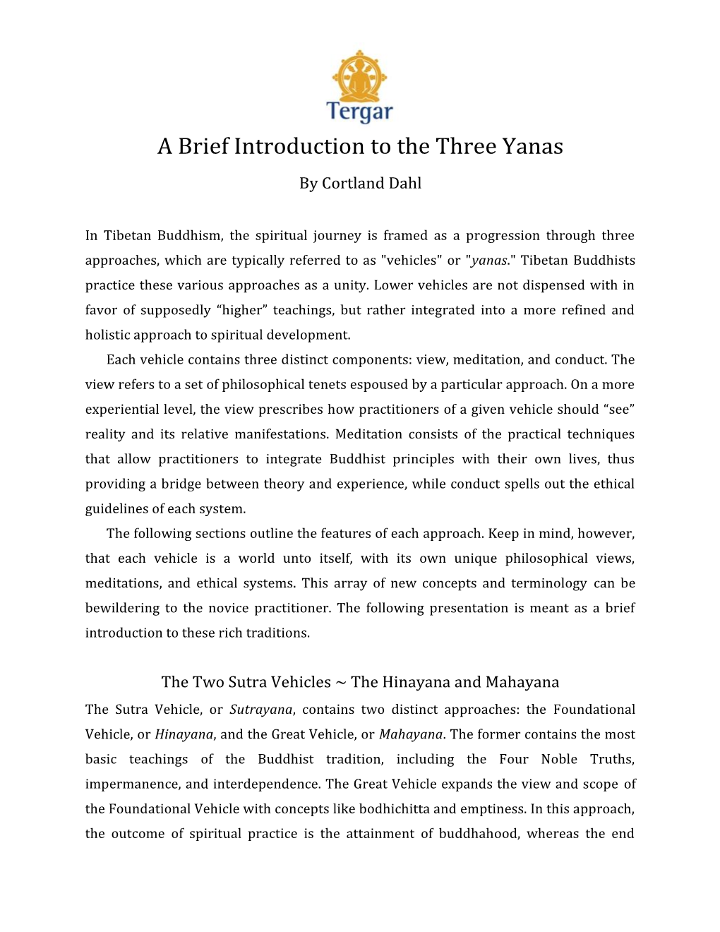 A Brief Introduction to the Three Yanas