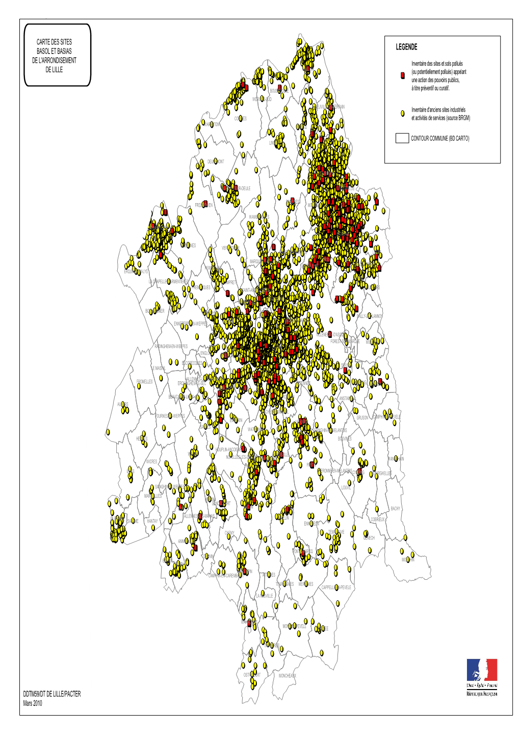 Carte Des Sites BASOL Et BASIAS Sur L'arrondissement De Lille