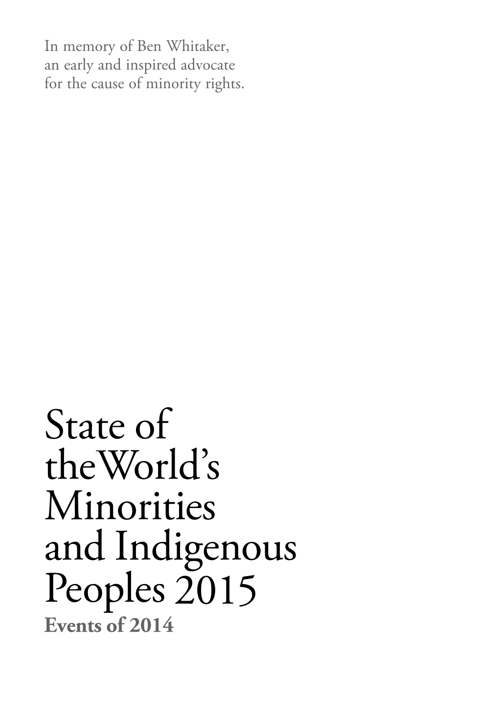 State of the World's Minorities and Indigenous Peoples 2015