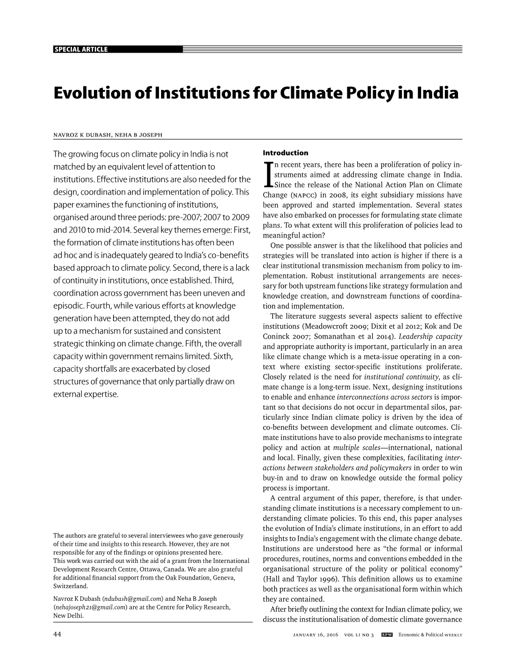 Evolution of Institutions for Climate Policy in India