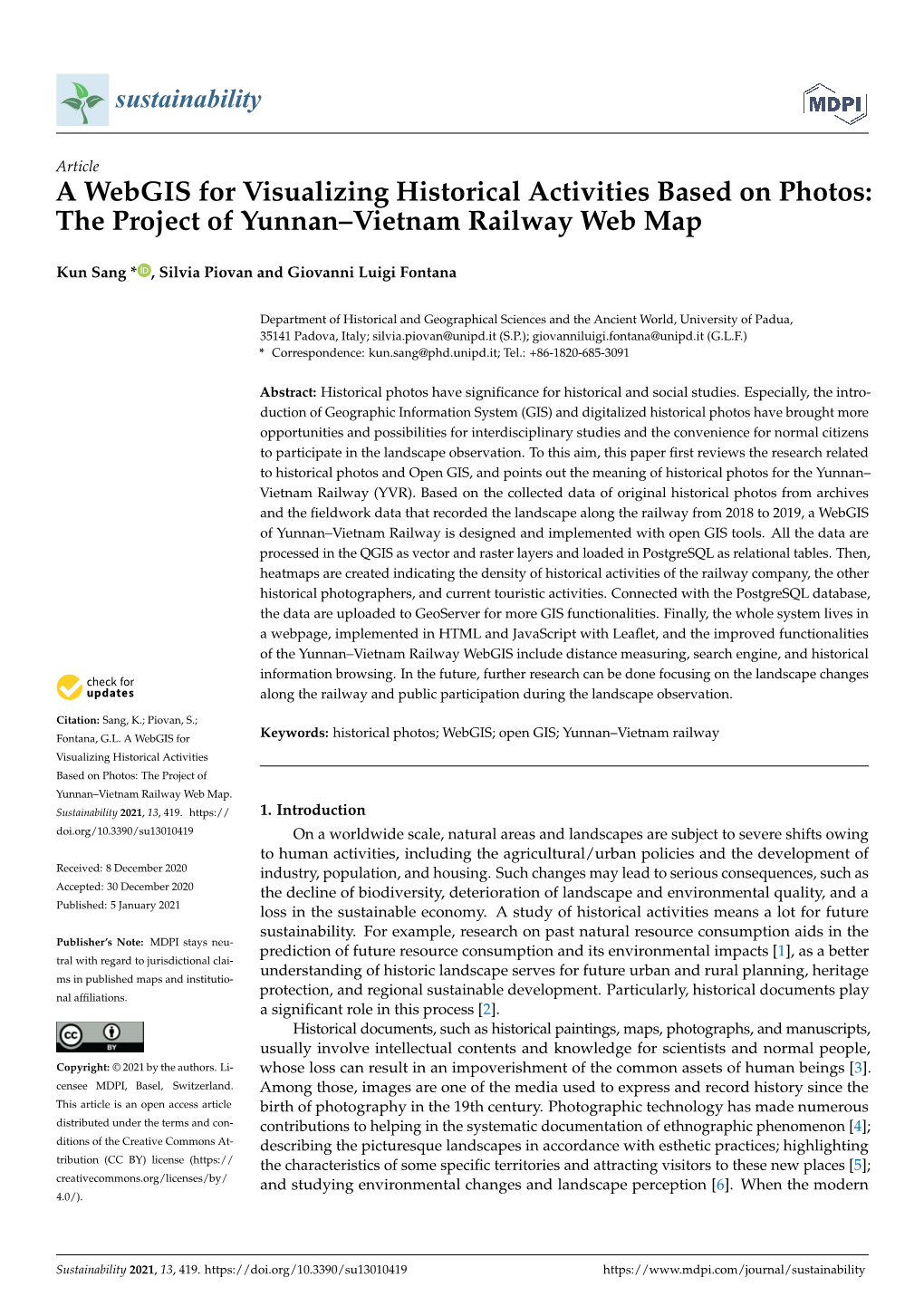 A Webgis for Visualizing Historical Activities Based on Photos: the Project of Yunnan–Vietnam Railway Web Map