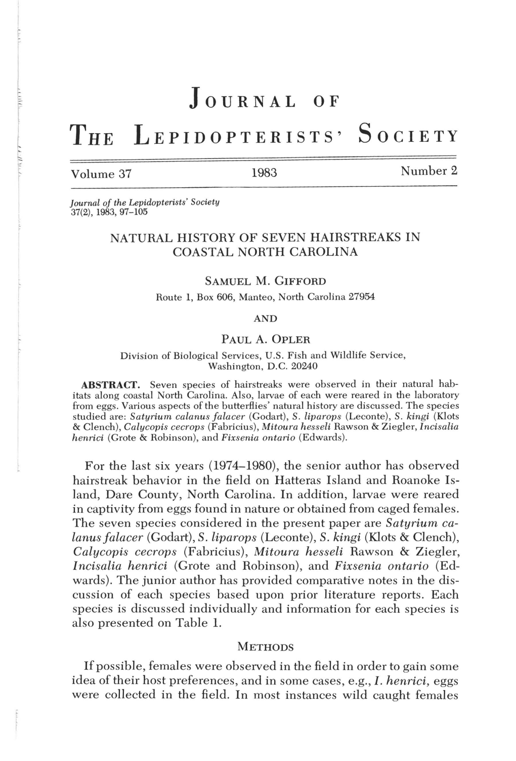 Journal of the Lepidopterists' Society 37(2), 1983,97-105