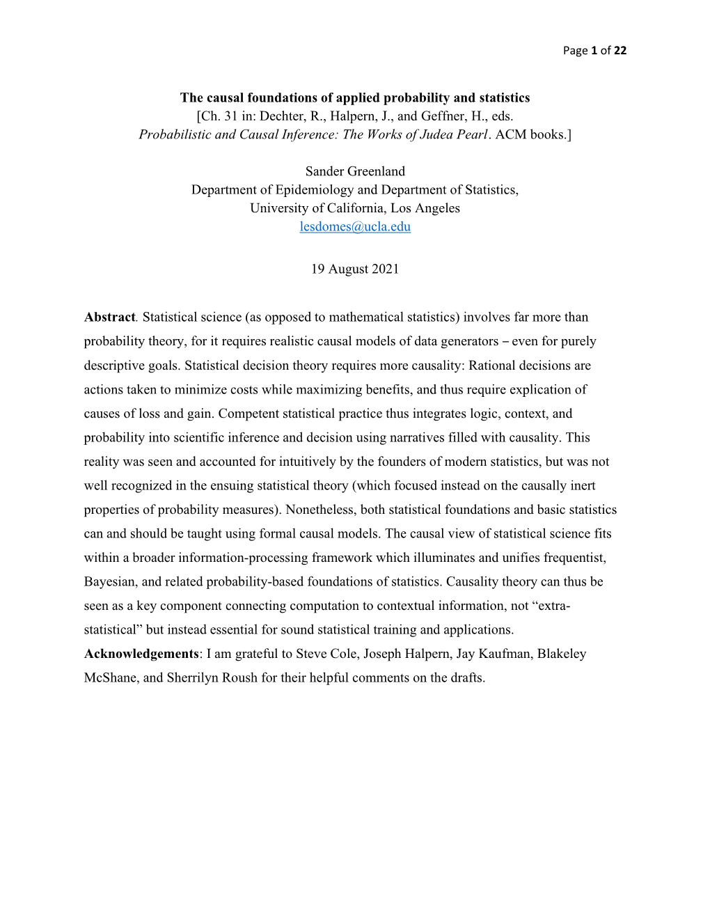 The Causal Foundations of Applied Probability and Statistics [Ch. 31 In: Dechter, R., Halpern, J., and Geffner, H., Eds. Probab