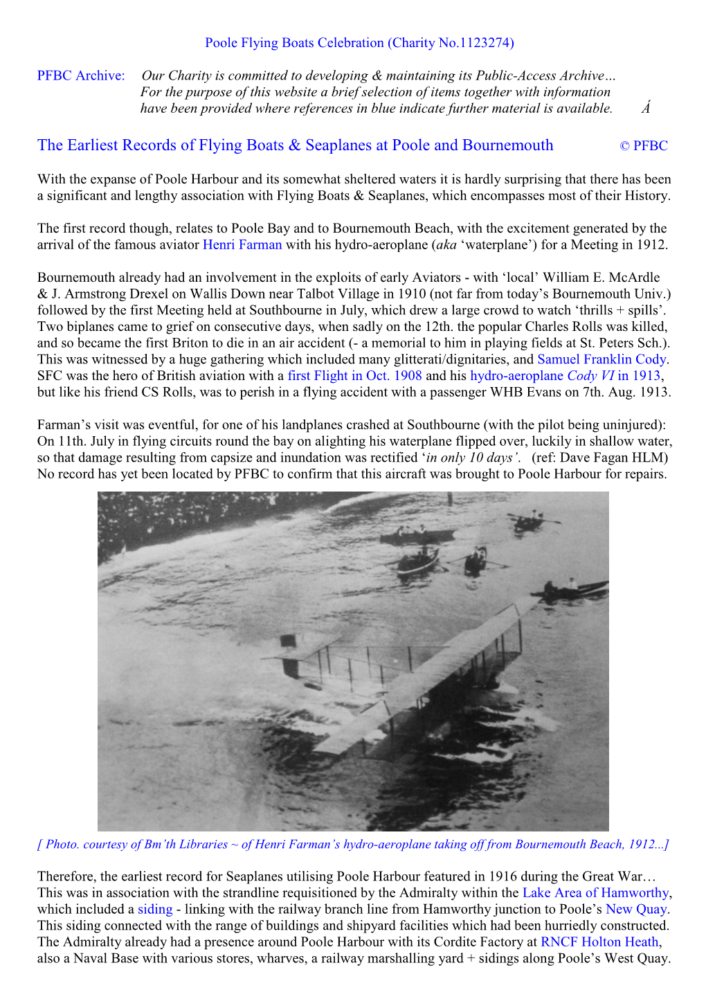 The Earliest Records of Flying Boats & Seaplanes at Poole and Bournemouth