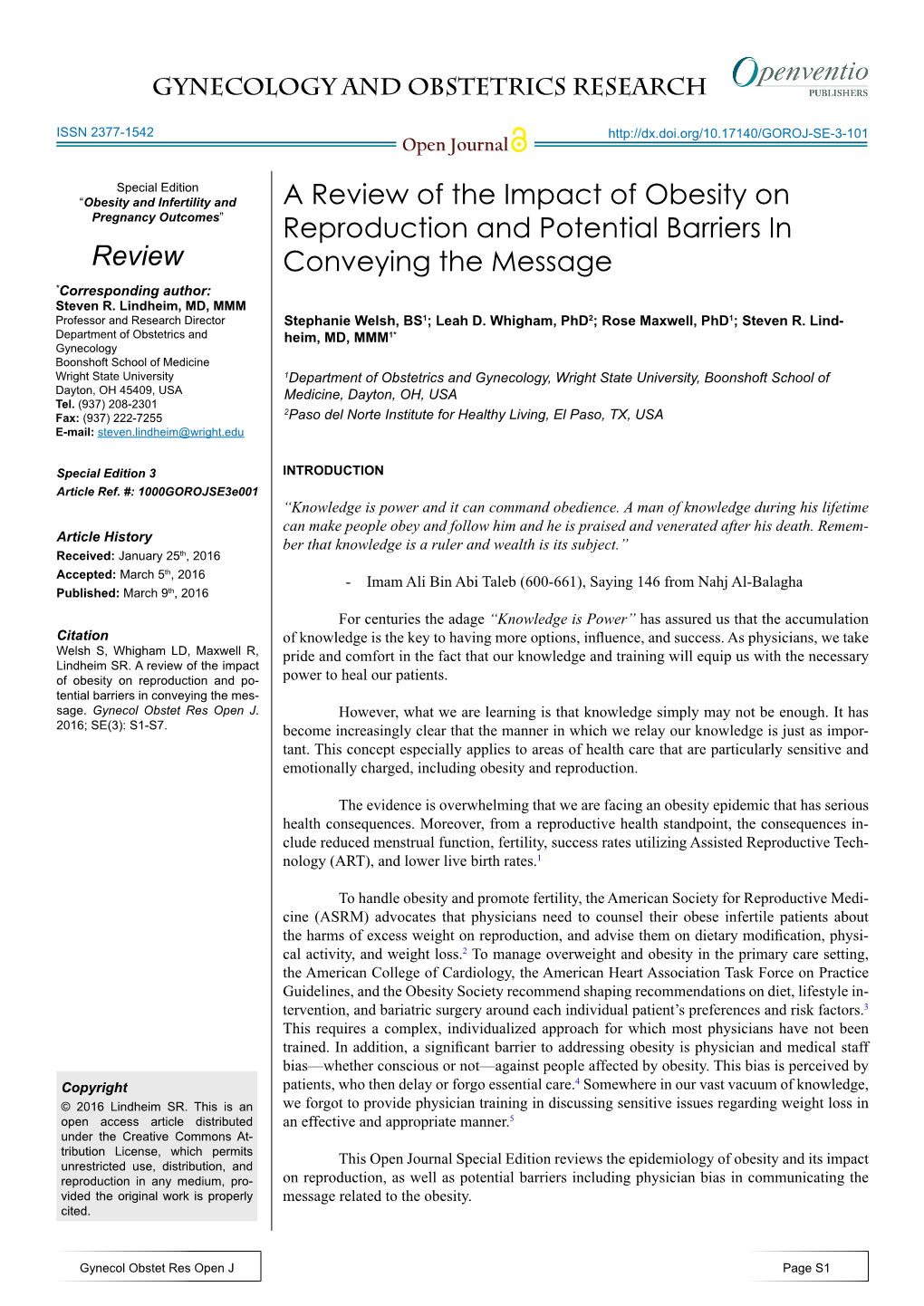 A Review of the Impact of Obesity on Reproduction and Potential Barriers