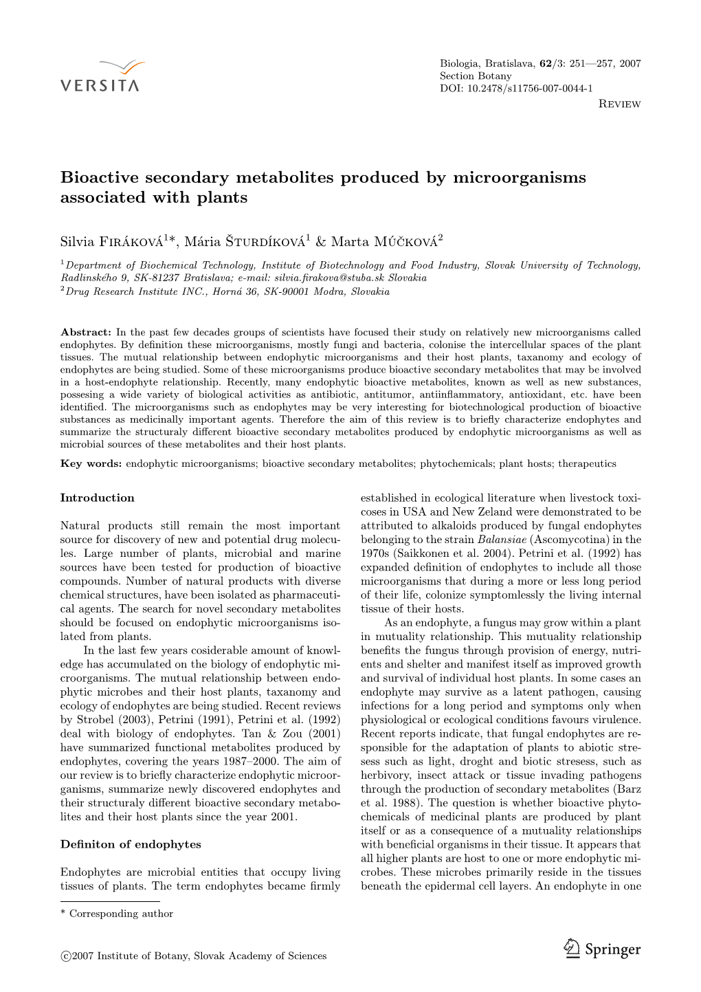 Bioactive Secondary Metabolites Produced by Microorganisms Associated with Plants