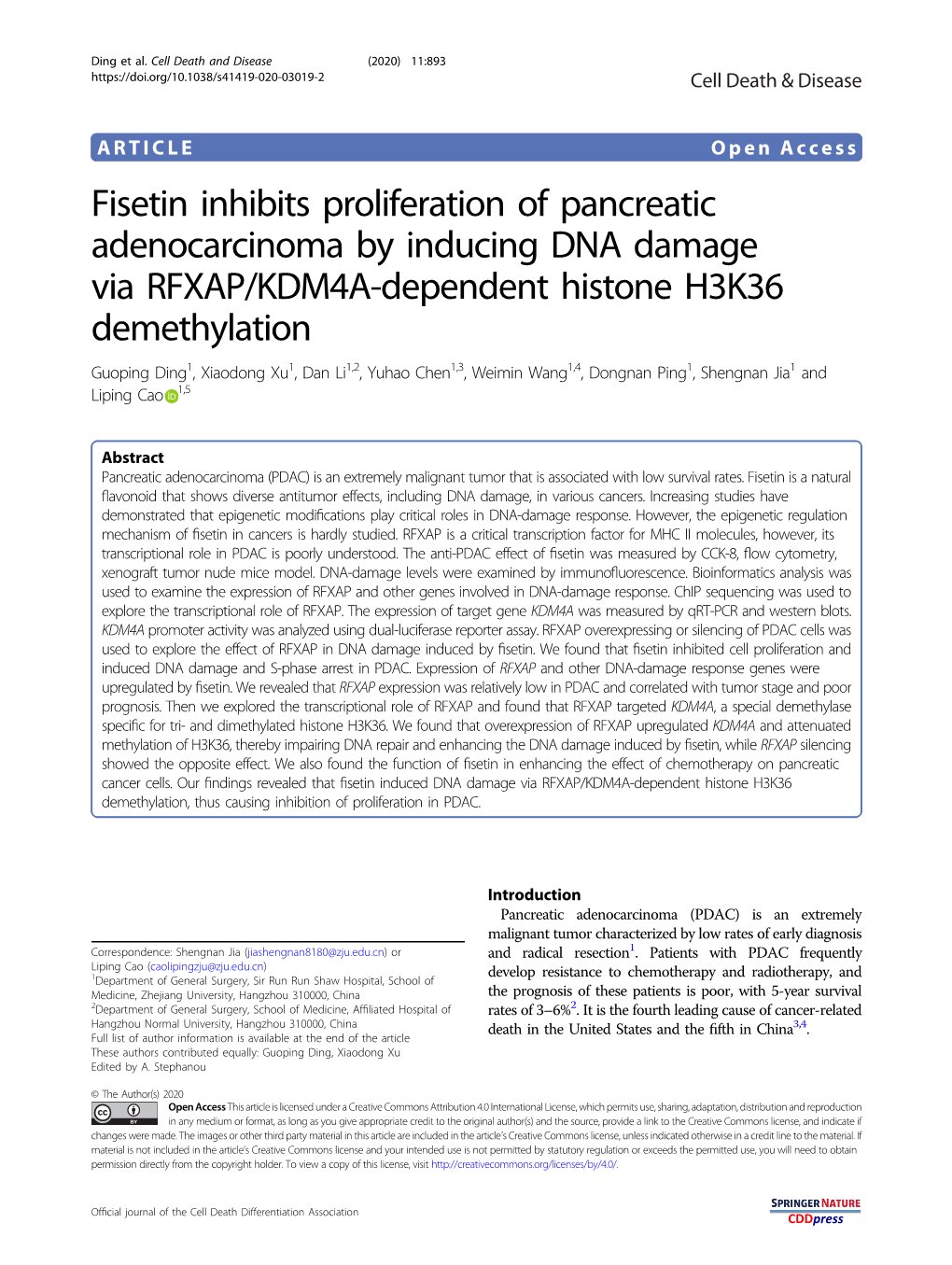 Fisetin Inhibits Proliferation of Pancreatic Adenocarcinoma By