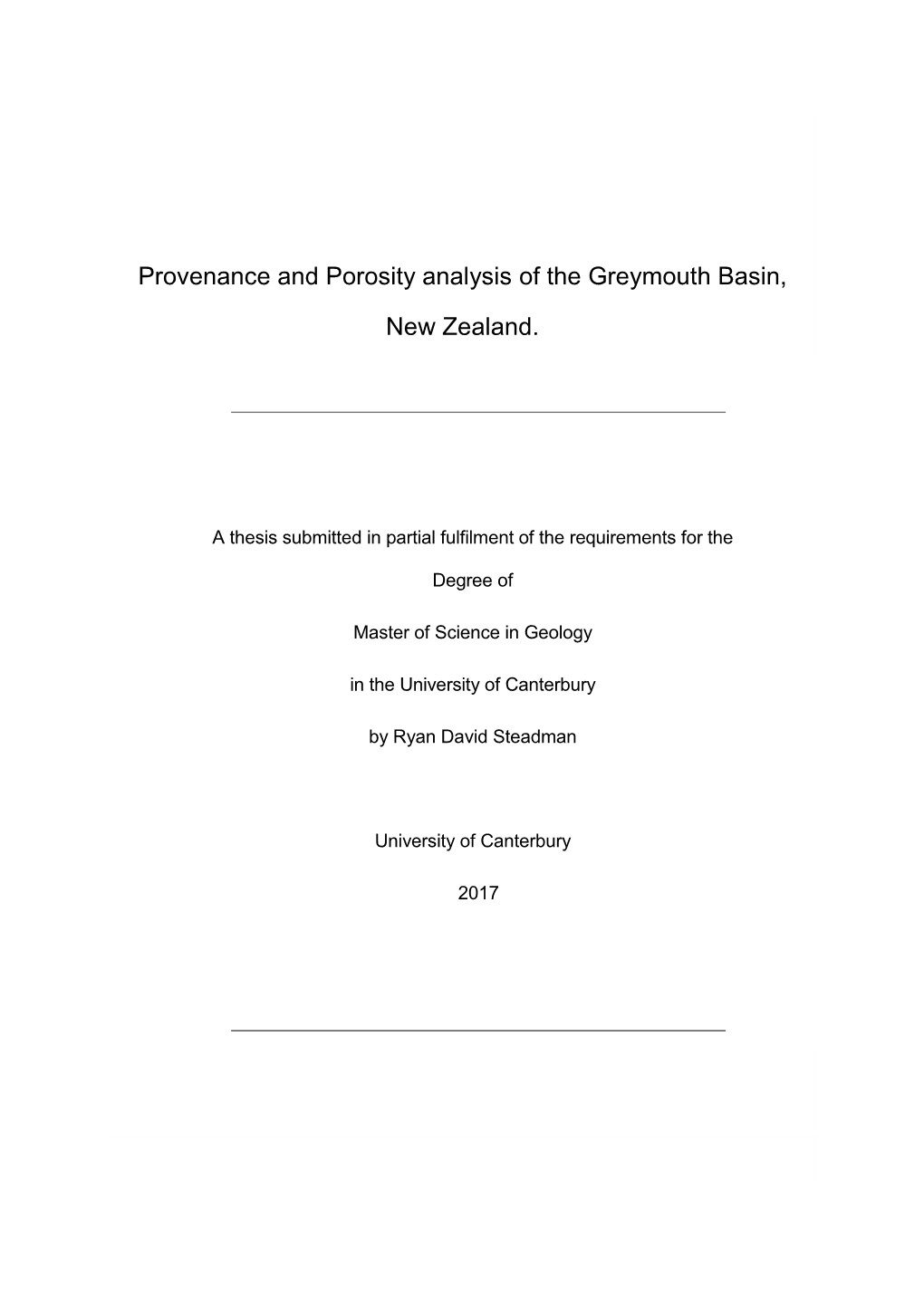 Provenance and Porosity Analysis of the Greymouth Basin, New Zealand
