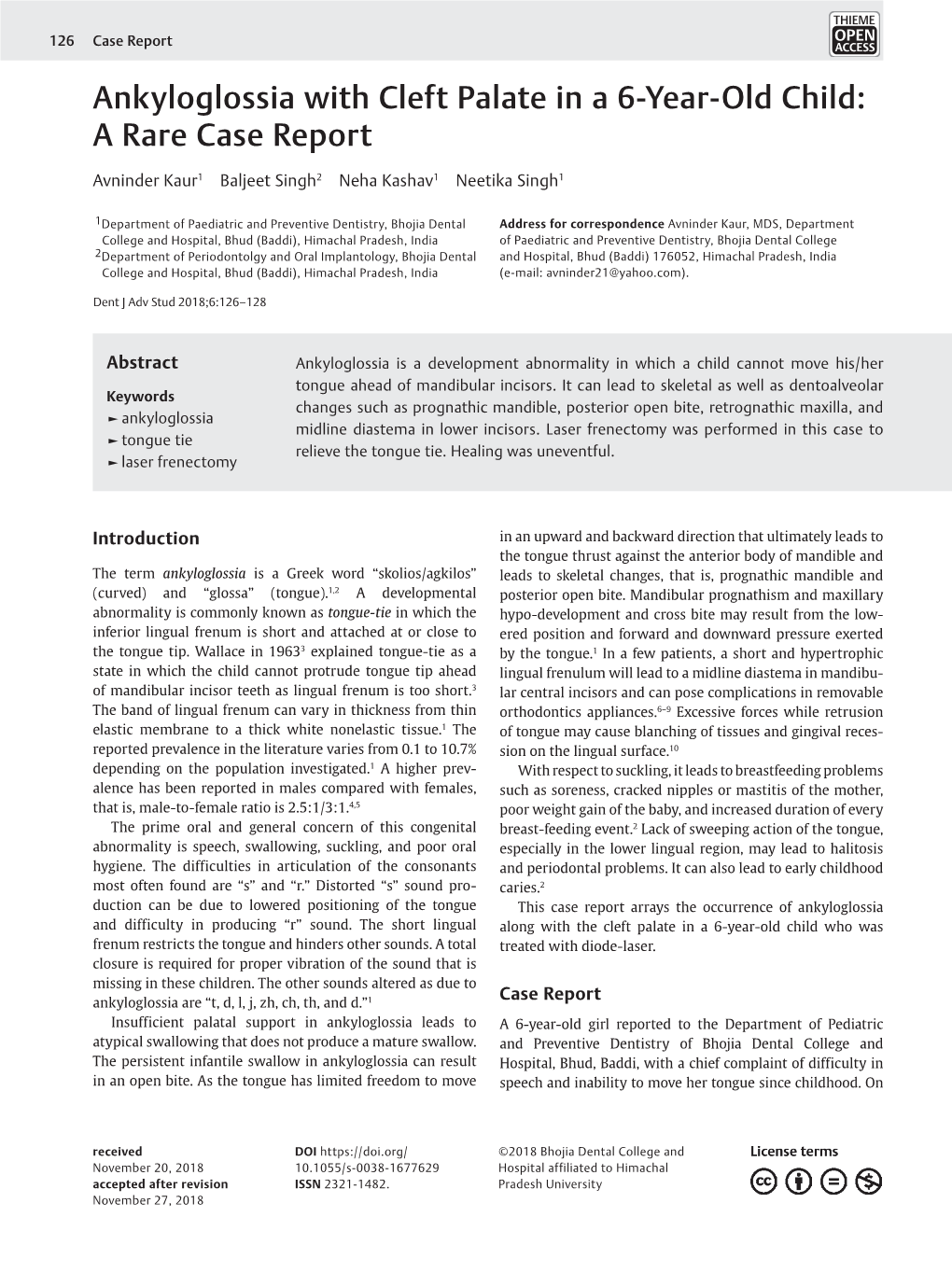 Ankyloglossia with Cleft Palate in a 6-Year-Old Child: a Rare Case Report