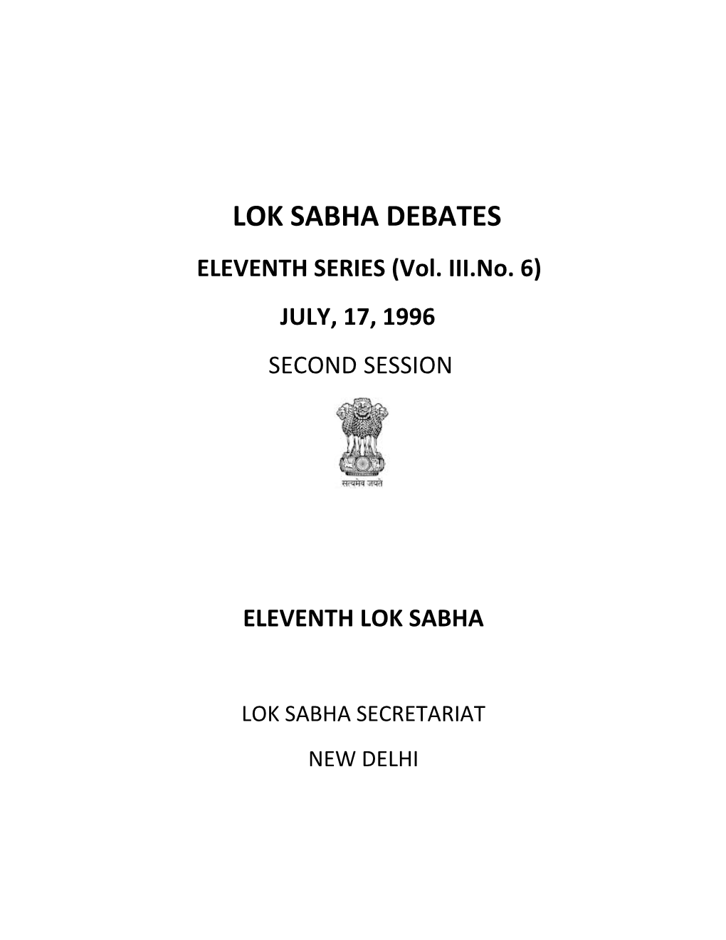 LOK SABHA DEBATES ELEVENTH SERIES (Vol