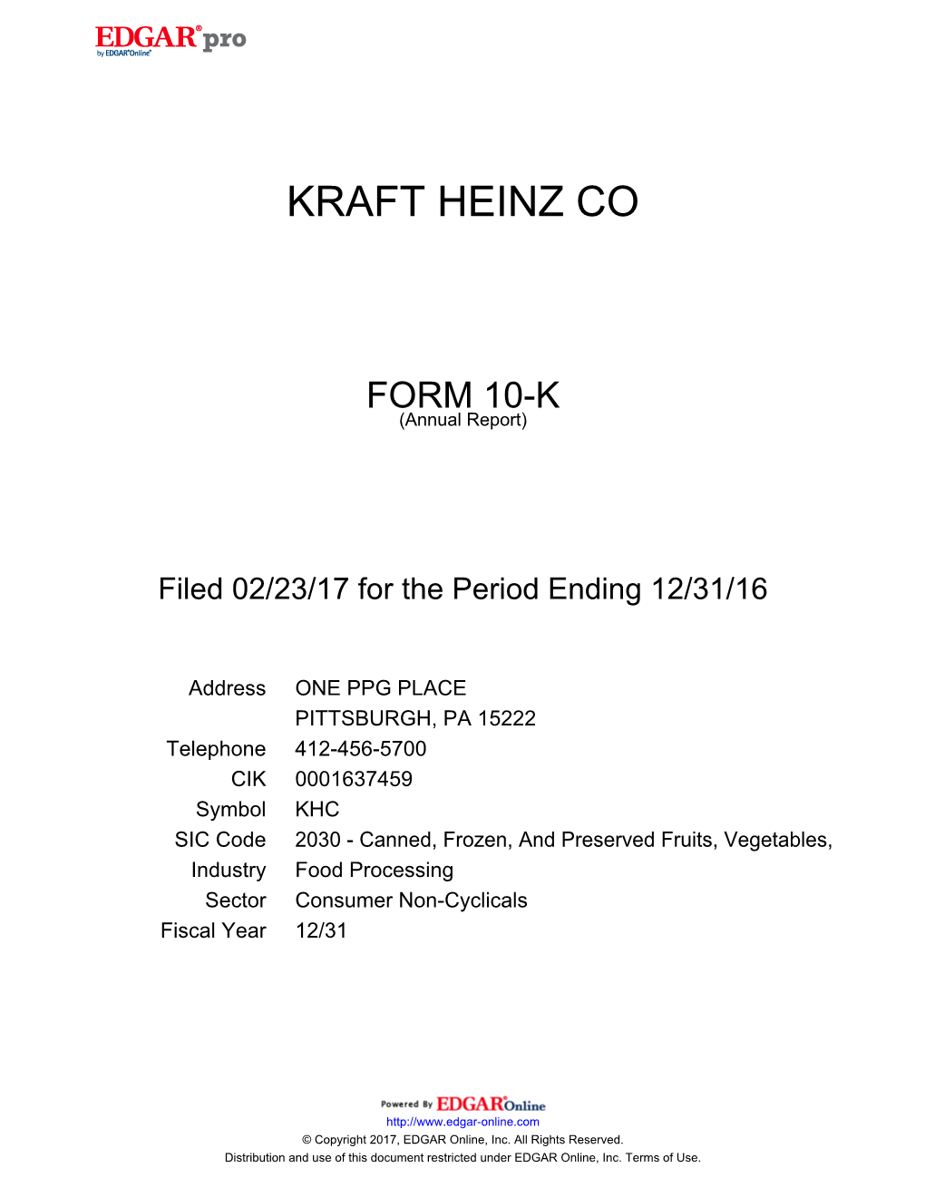 The Kraft Heinz Company (Exact Name of Registrant As Specified in Its Charter)