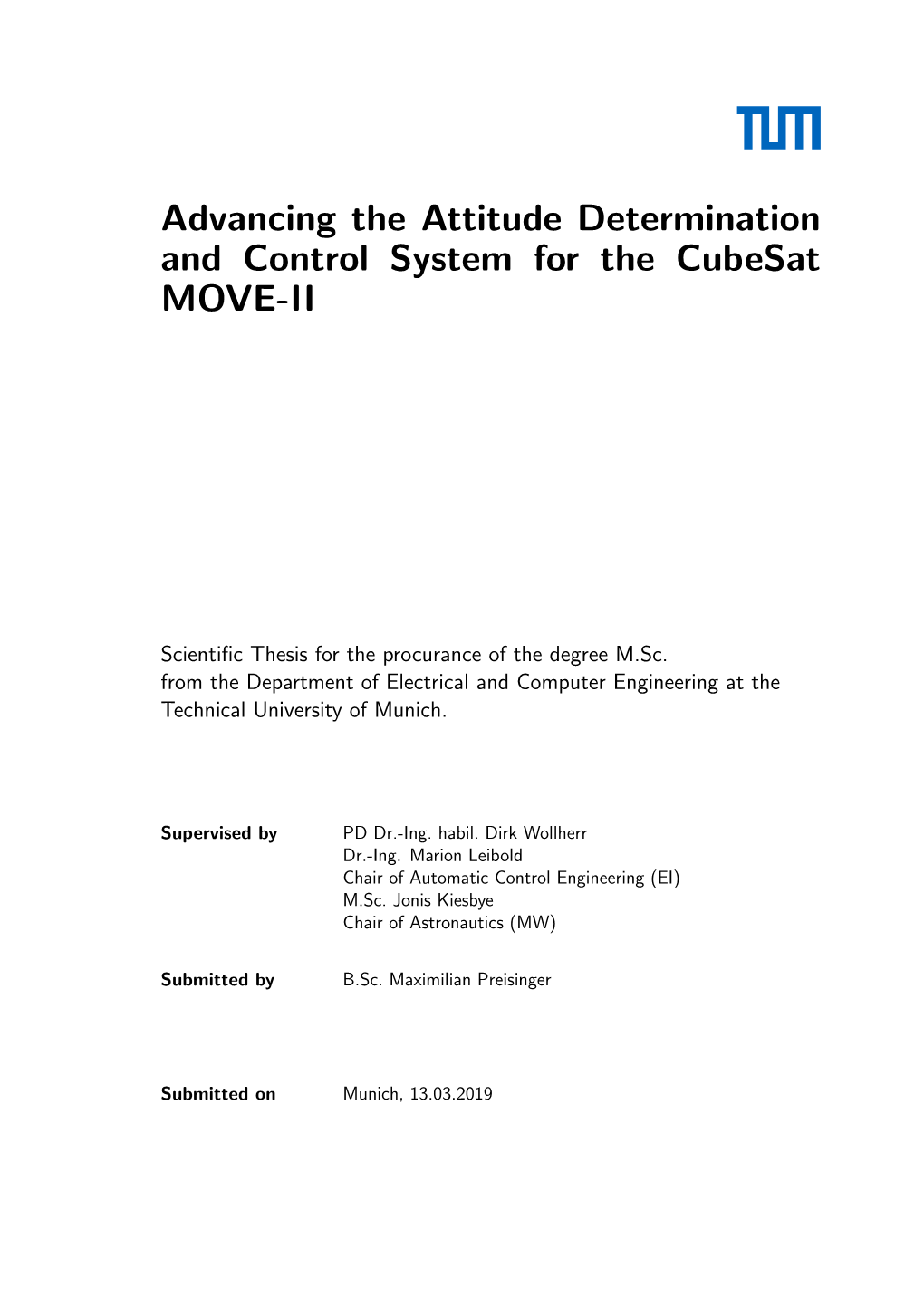 Advancing the Attitude Determination and Control System for the Cubesat MOVE-II