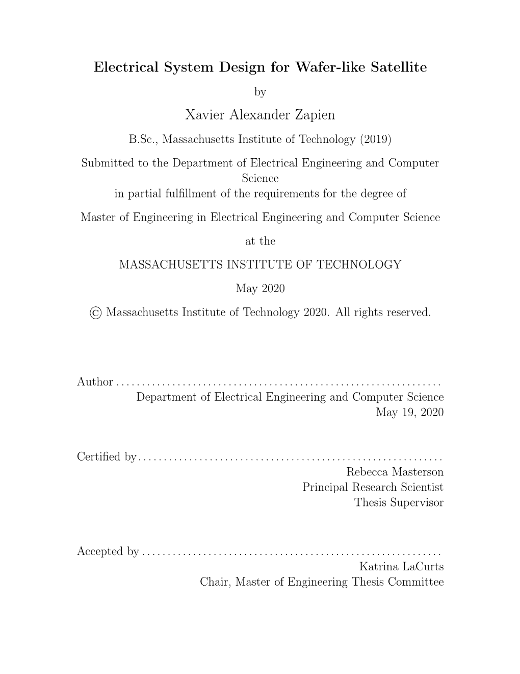 Electrical System Design for Wafer-Like Satellite Xavier