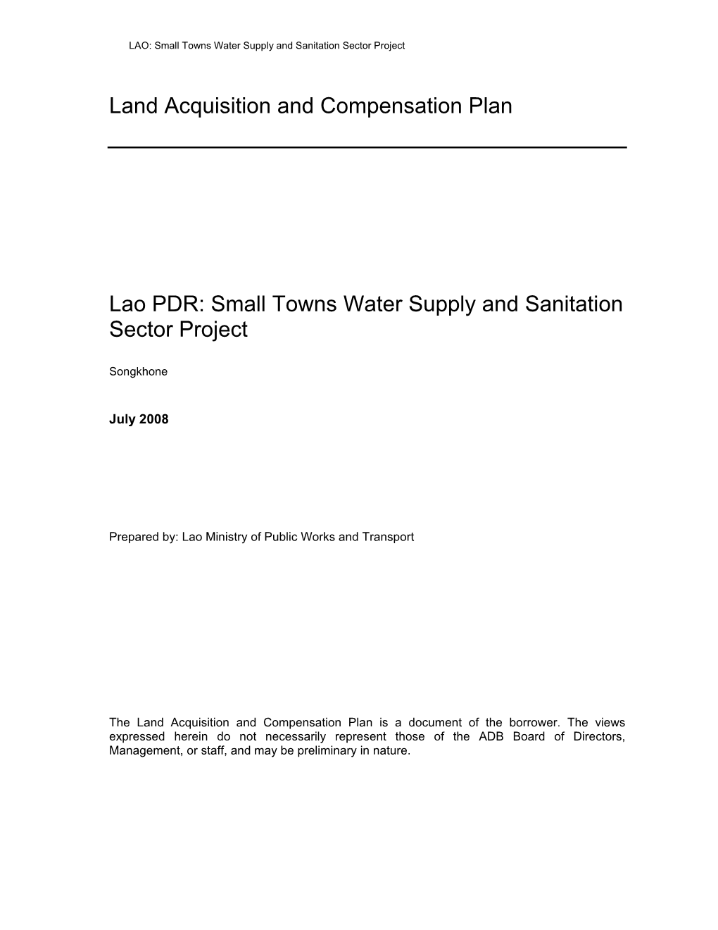 LAO: Small Towns Water Supply and Sanitation Sector Project