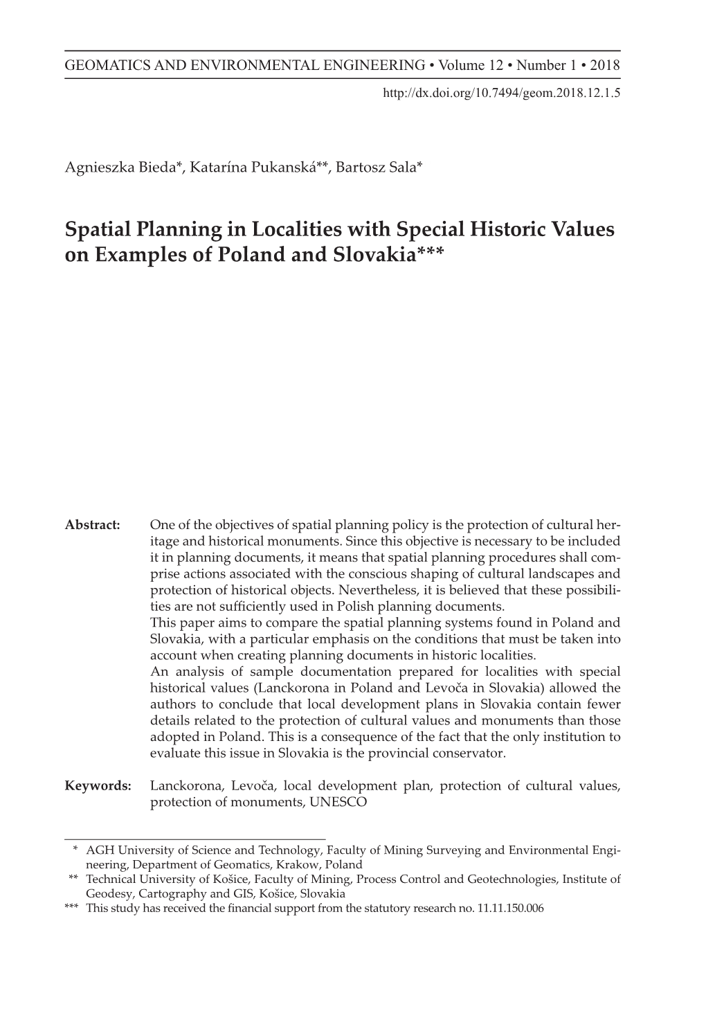 Spatial Planning in Localities with Special Historic Values on Examples of Poland and Slovakia***3