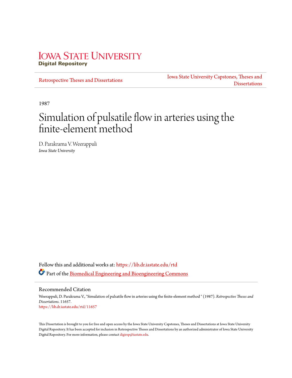 Simulation of Pulsatile Flow in Arteries Using the Finite-Element Method D