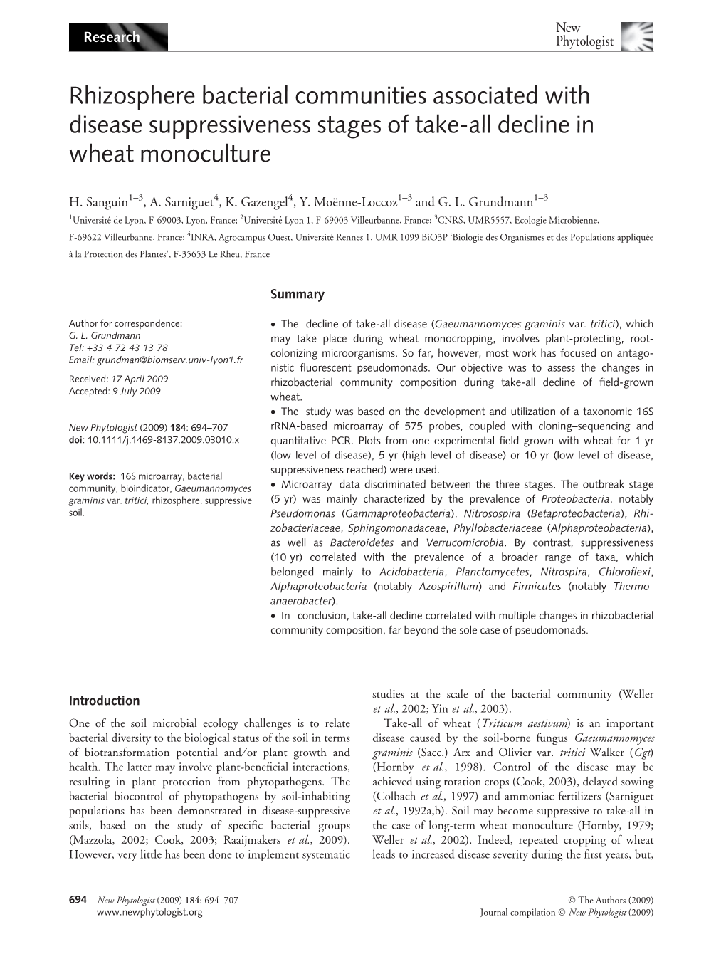 Rhizosphere Bacterial Communities Associated with Disease Suppressiveness Stages of Take-All Decline in Wheat Monoculture